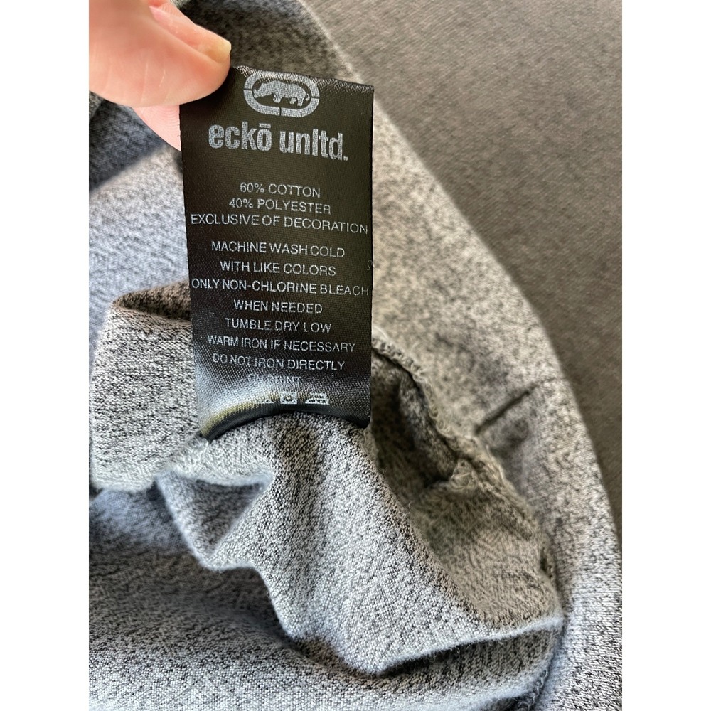 Ecko Unlimited Short Sleeve Hoodie T Shirt Mens Logo Gray White Y2K Streetwear - Picture 5 of 8